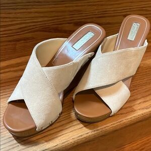 Jessica Simpson Cream and Brown JOZIE Wedges with Suede Finish